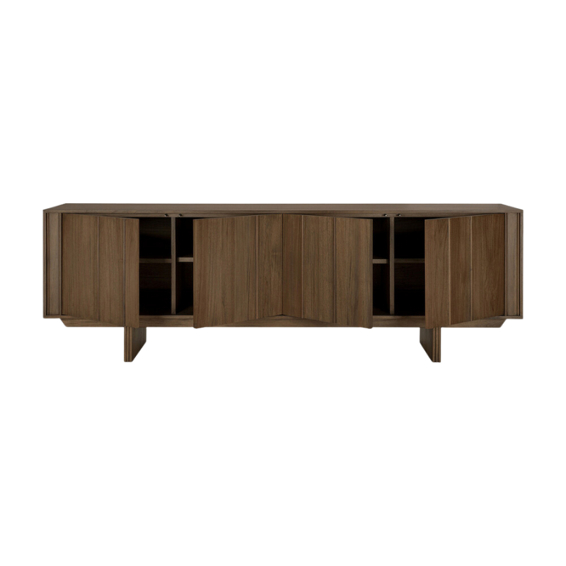 The 86.5-inch Pillar Sideboard by Ethnicraft with both doors open.