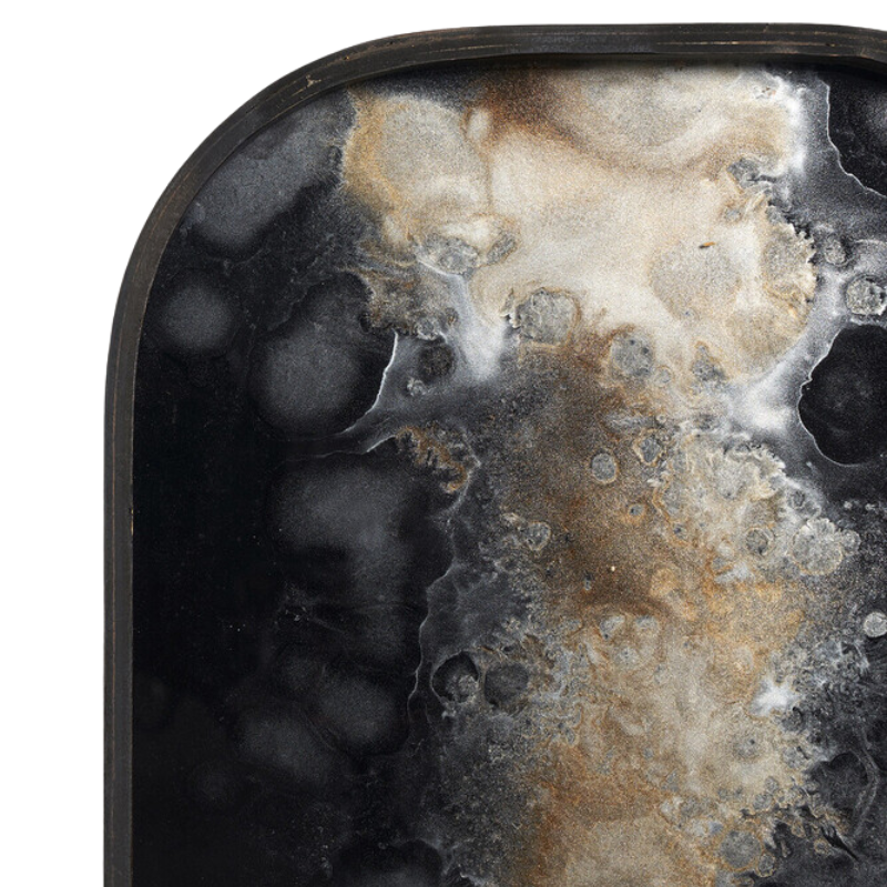 The Rectangular Organic Valet Tray Large Black from Ethnicraft with a close-up.