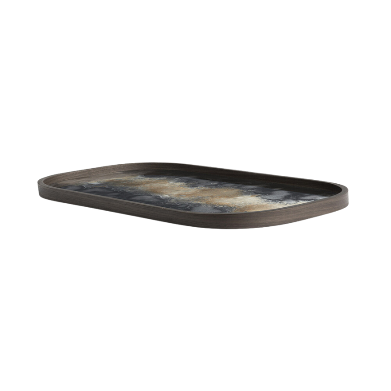 The Rectangular Organic Valet Tray Large Black from Ethnicraft from the side angle.