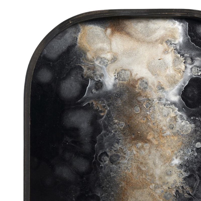 The Rectangular Organic Valet Tray Small Black from Ethnicraft with a close-up.