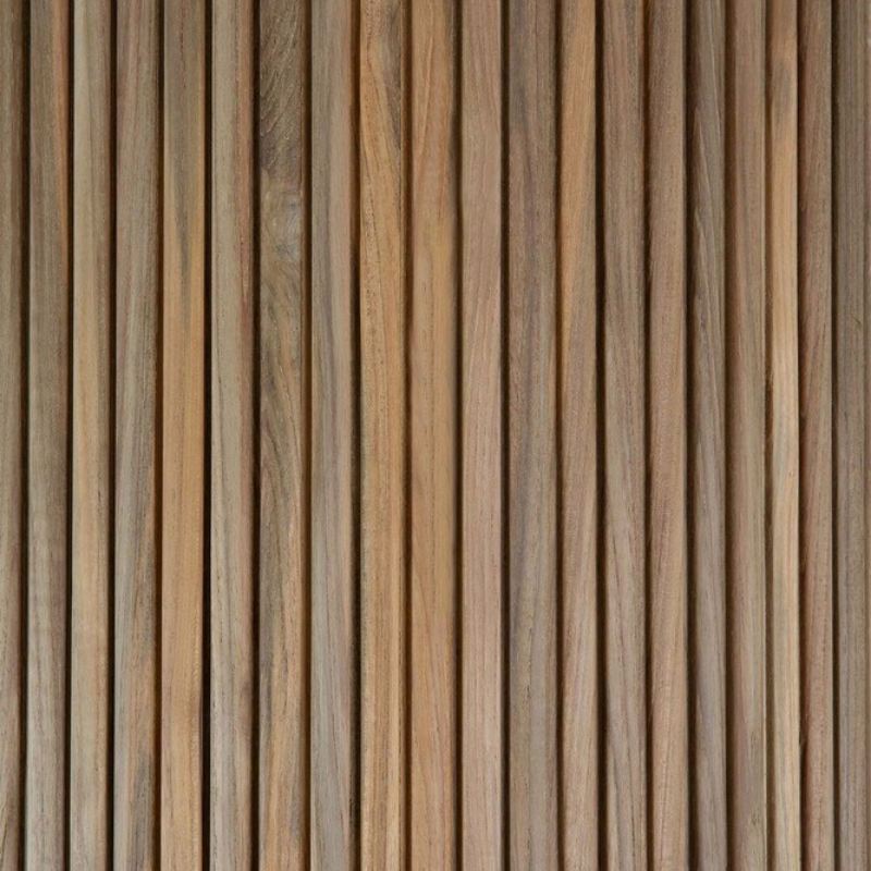 The Roller Max Outdoor Dining Table from Ethnicraft features teak woodwork in detail.