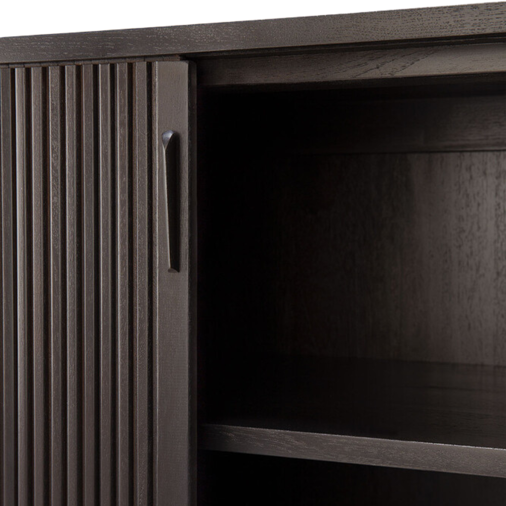 Detailed image of the 66-inch Roller Max Sideboard from Ethnicraft in teak off black.