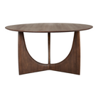 The brown teak Round Geometric Dining Table from Ethnicraft from the back.