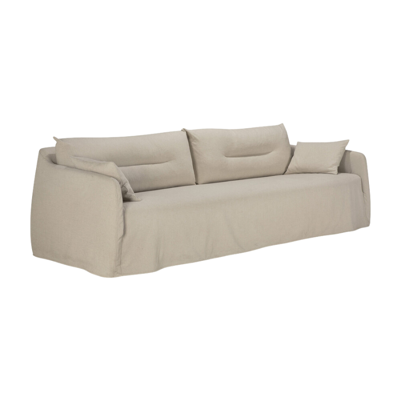 The bone Weave Sofa by Ethnicraft from a side angle.