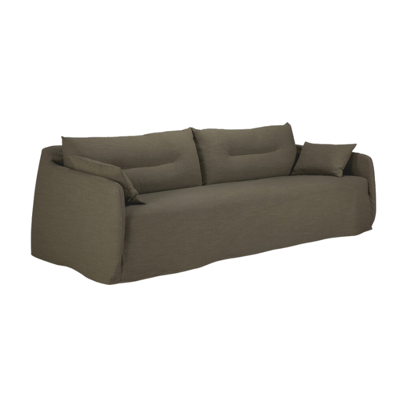 The Green Weave Sofa by Ethnicraft from a side angle.