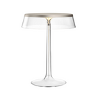 The Bon Jour Table Lamp from Flos in matte chrome with transparent crown.