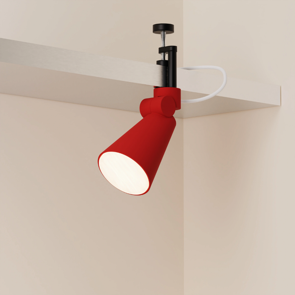 The canyon Aim Clamp Light from Gantri with the black clamp.
