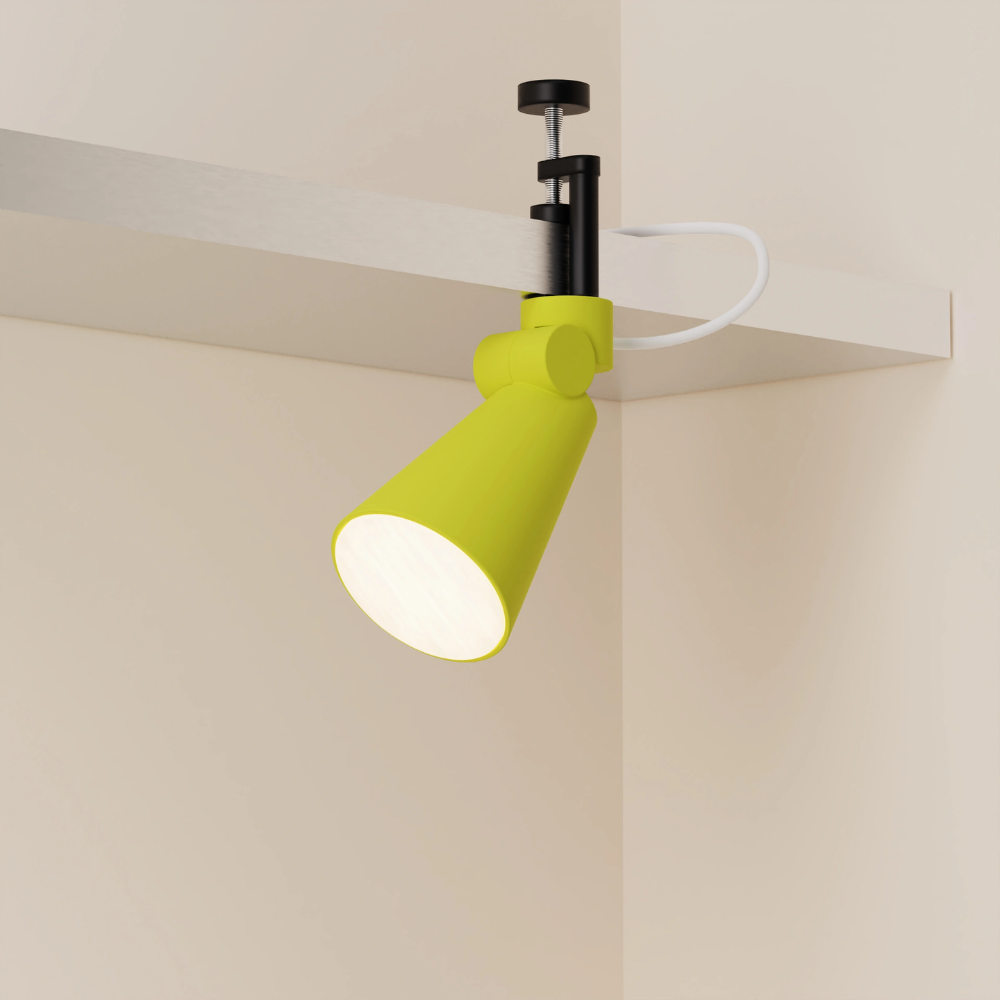 The sprout Aim Clamp Light from Gantri with the black clamp.