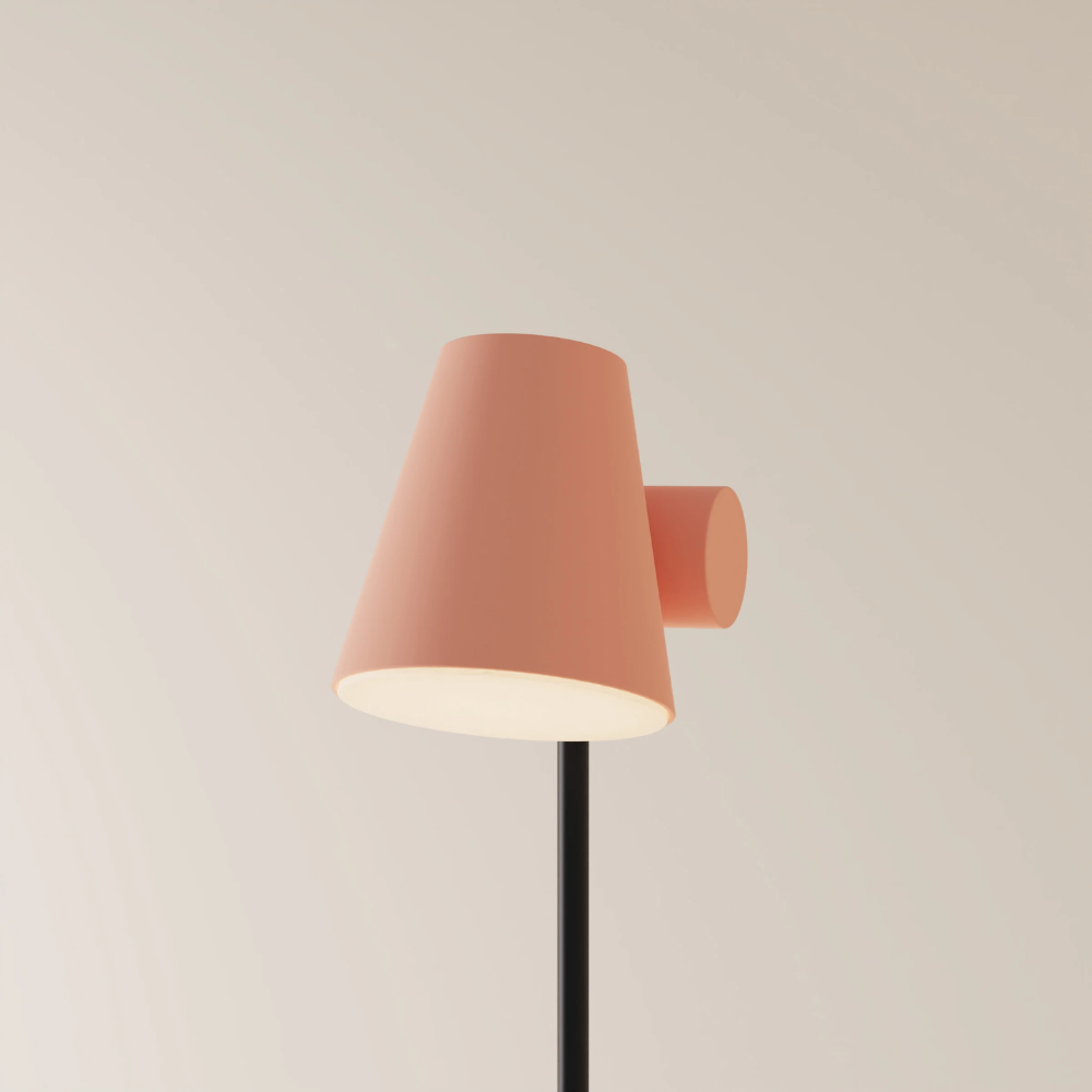 The blossom Aim Floor Light from Gantri with the black rod option.