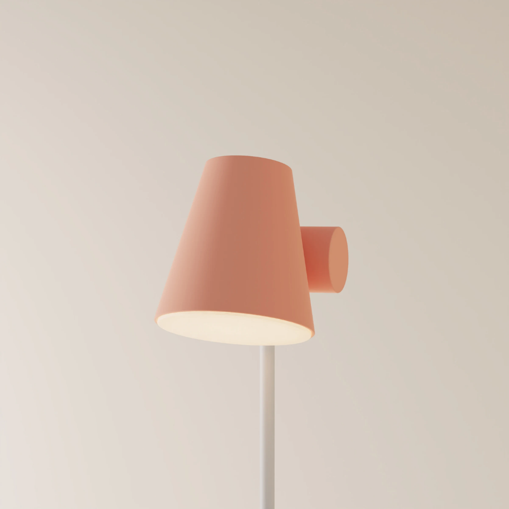The blossom Aim Floor Light from Gantri with the white rod option.