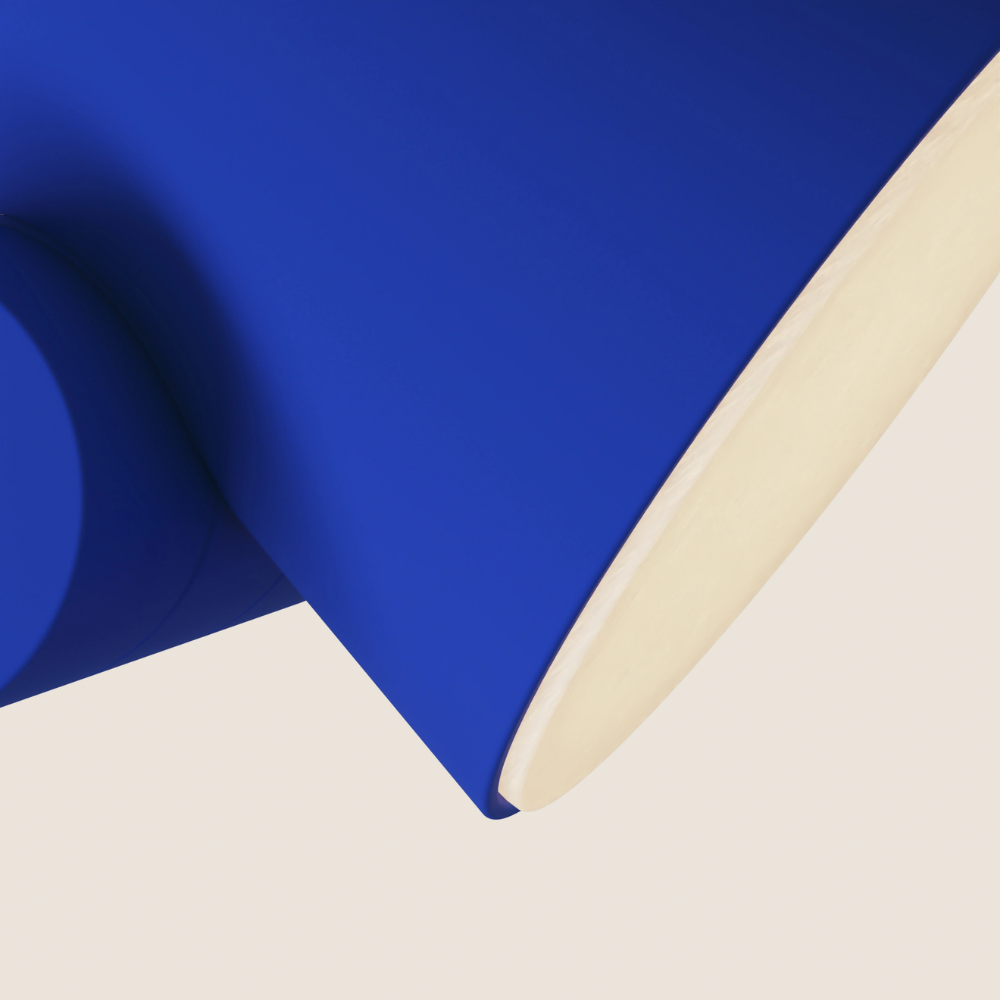 The cobalt Aim Floor Light from Gantri close up.