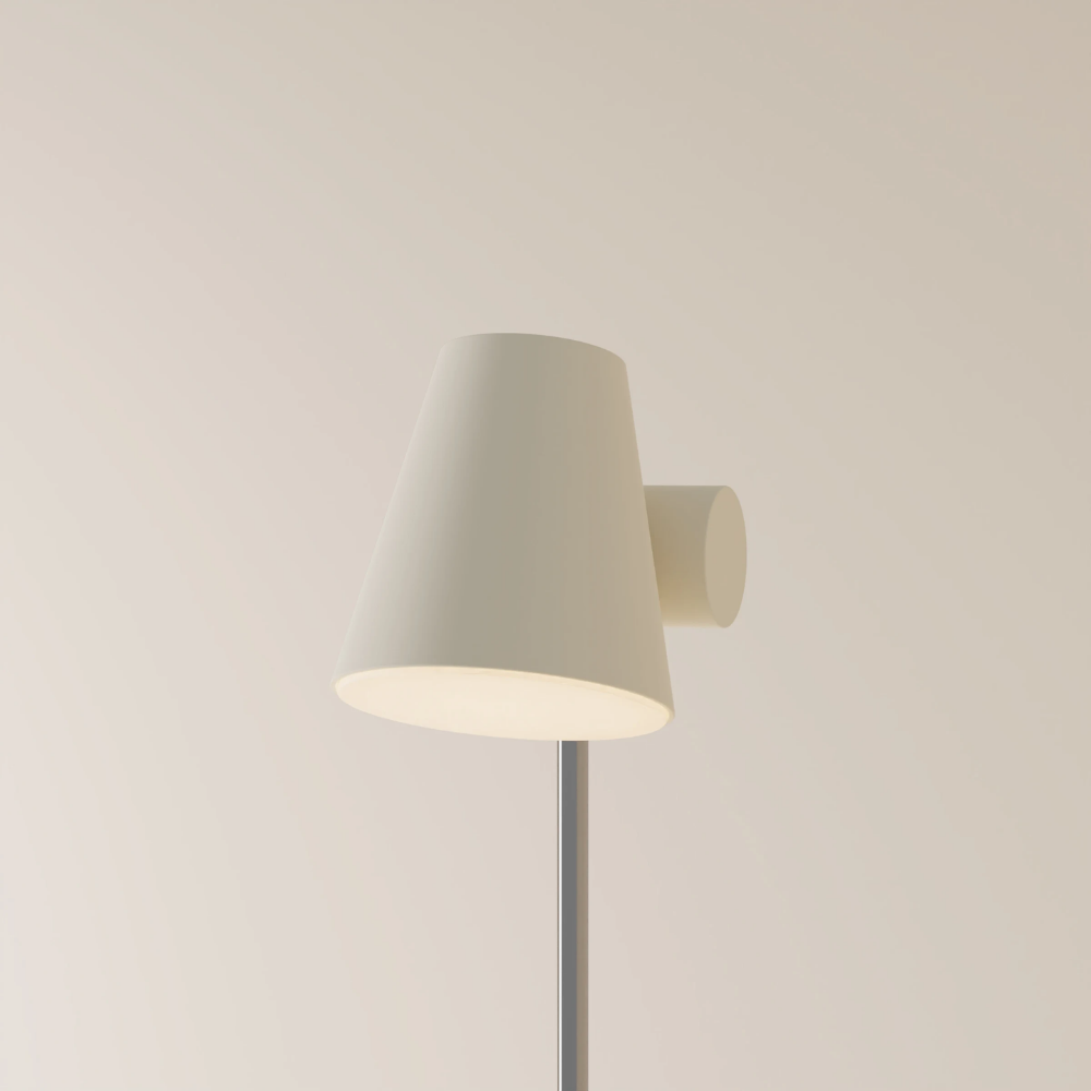 The sand Aim Floor Light from Gantri with the chrome rod option.