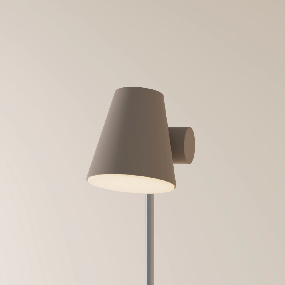 The smoke Aim Floor Light from Gantri with the chrome rod option.