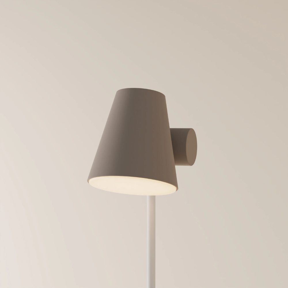 The smoke Aim Floor Light from Gantri with the white rod option.
