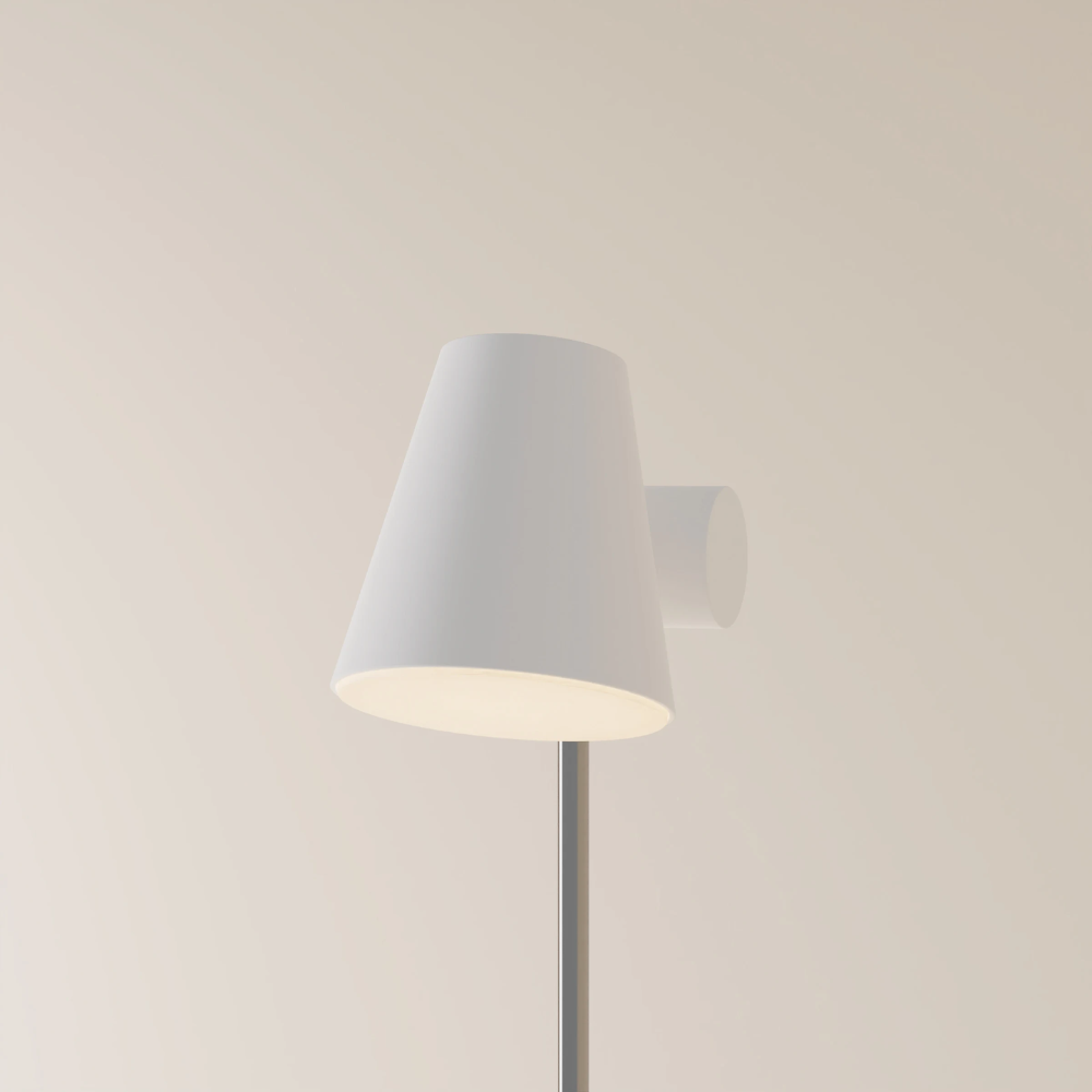 The snow Aim Floor Light from Gantri with the chrome rod option.