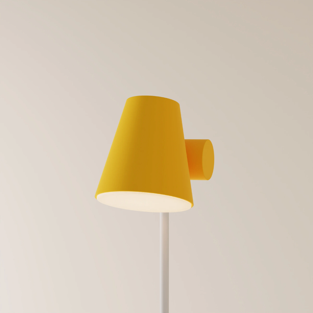 The sunrise Aim Floor Light from Gantri with the white rod option.