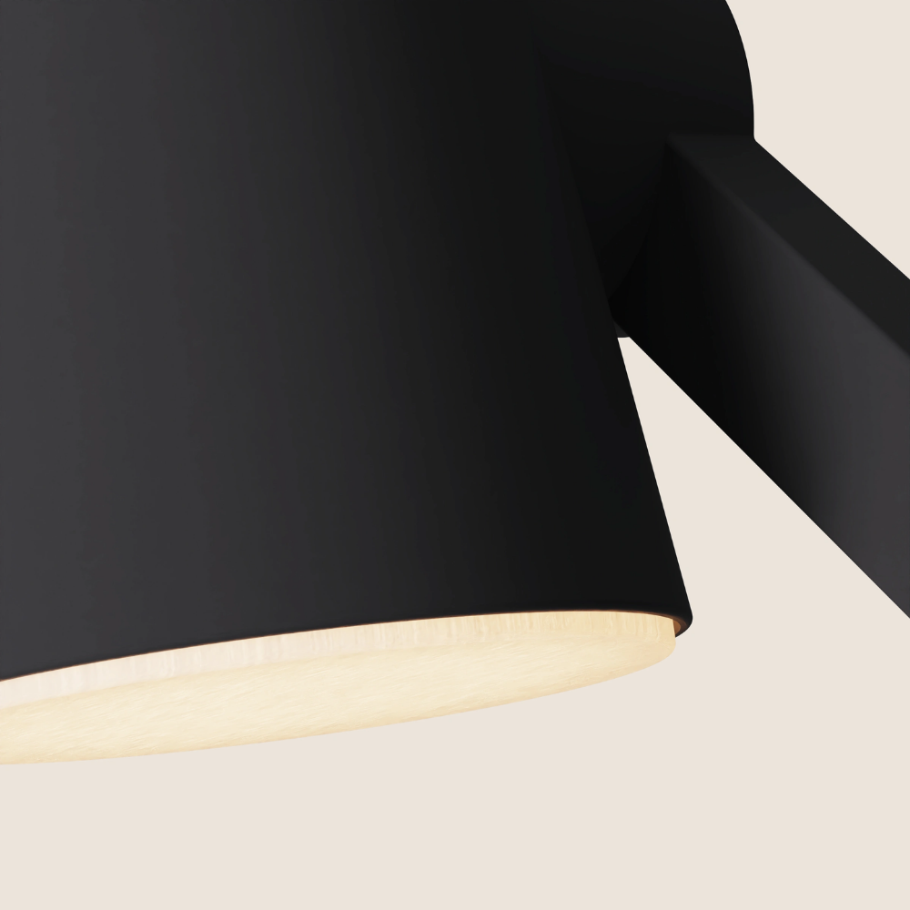 The carbon Aim Task Light from Gantri close up.