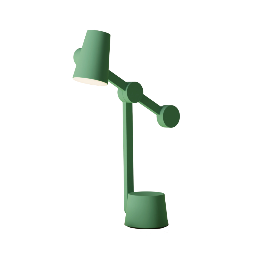 The sage Aim Task Light from Gantri with a white background.