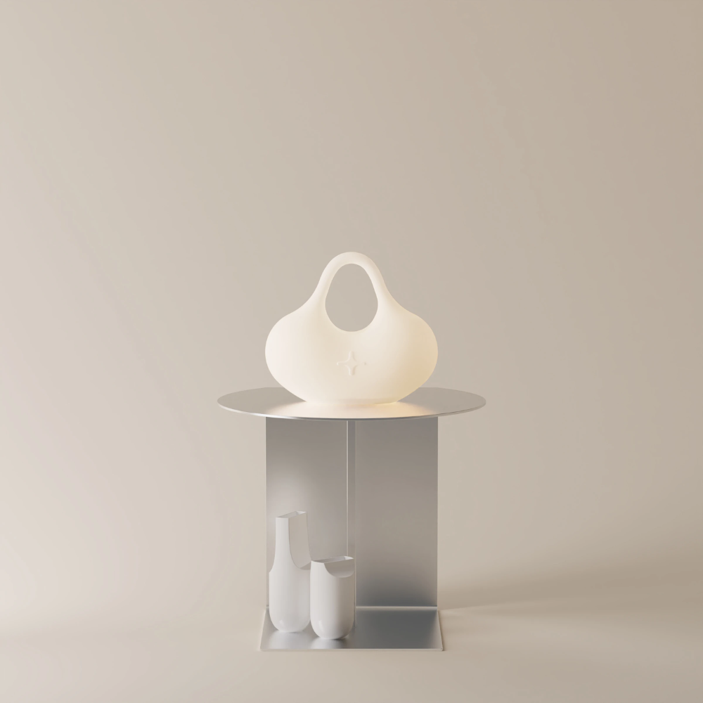 The Bag Table Light from Gantri in a lounge.