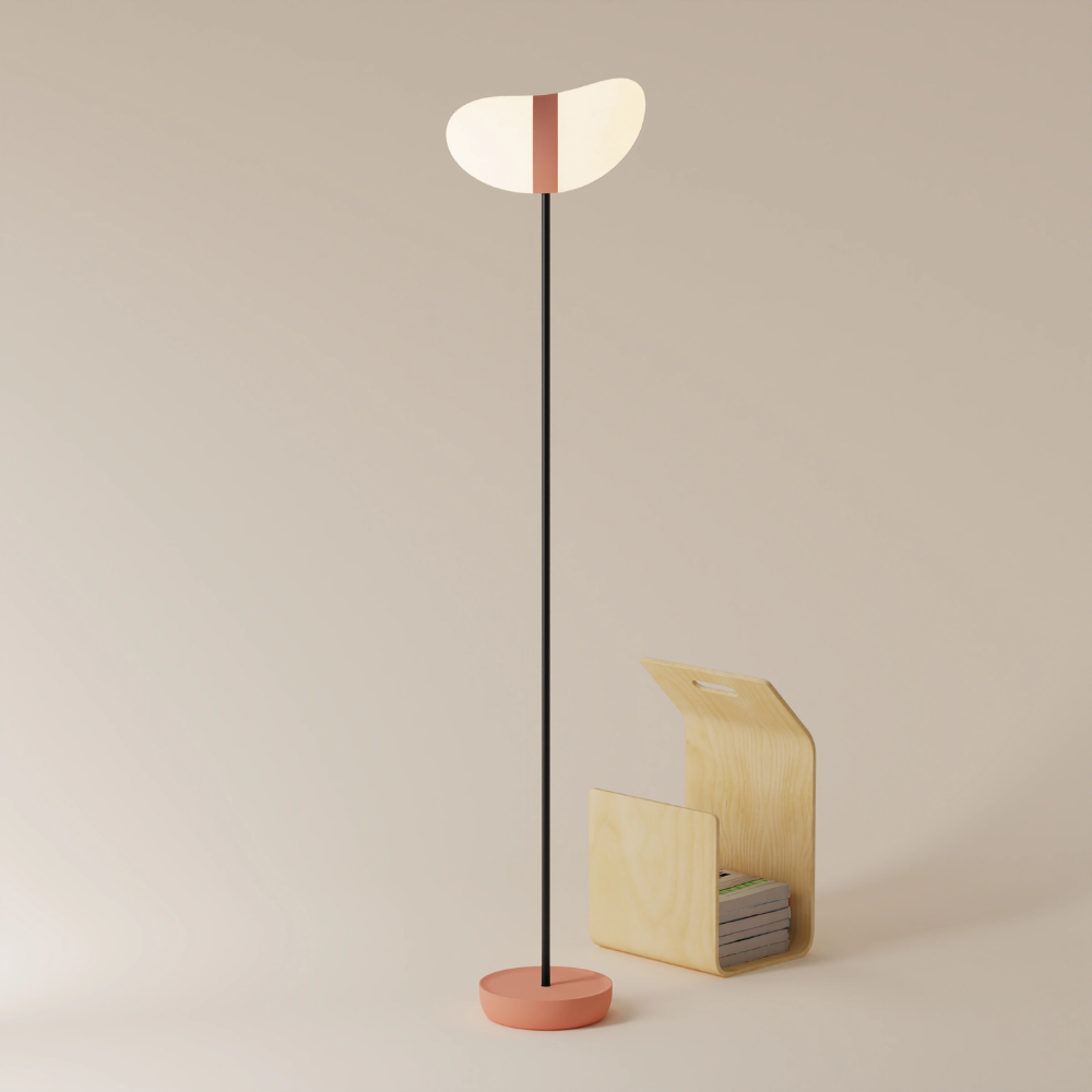 The blossom Baltra Floor Light from Gantri with the black rod option.