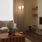 The blossom Baltra Floor Light from Gantri with the chrome rod option in a family space.