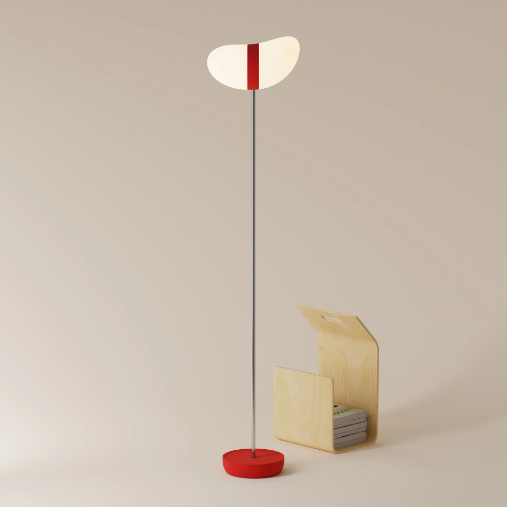 The canyon Baltra Floor Light from Gantri with the chrome rod option.