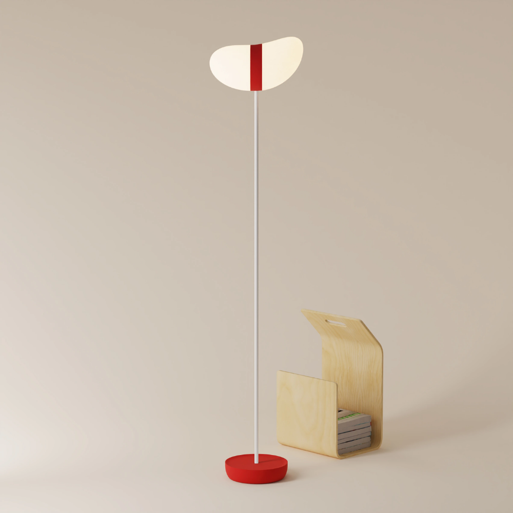 The canyon Baltra Floor Light from Gantri with the white rod option.