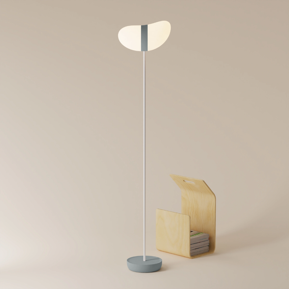 The fog Baltra Floor Light from Gantri with the white rod option.