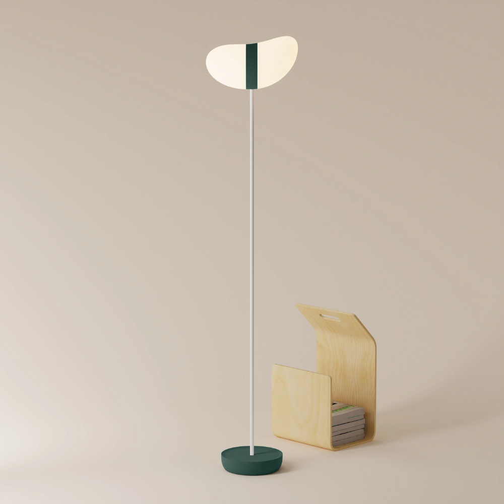 The forest Baltra Floor Light from Gantri with the white rod option.