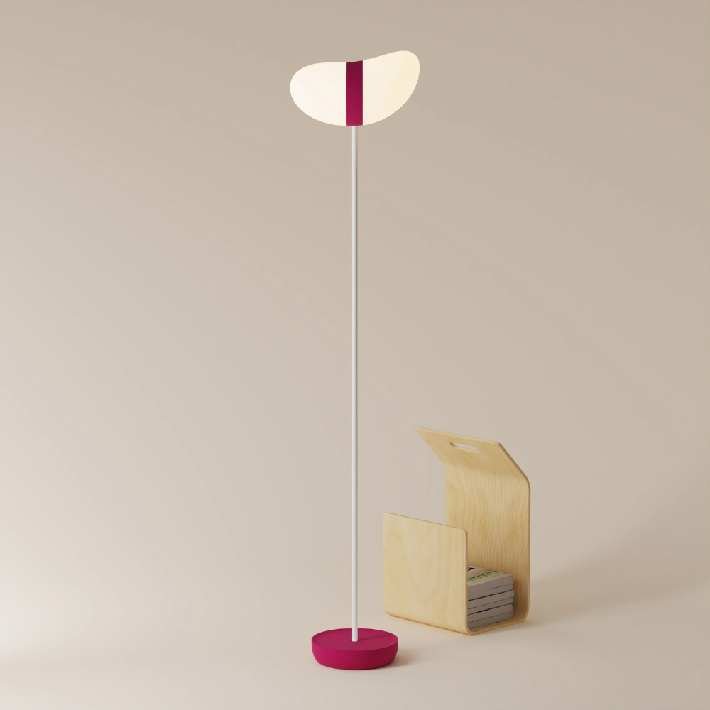 The hibiscus Baltra Floor Light from Gantri with the white rod option.