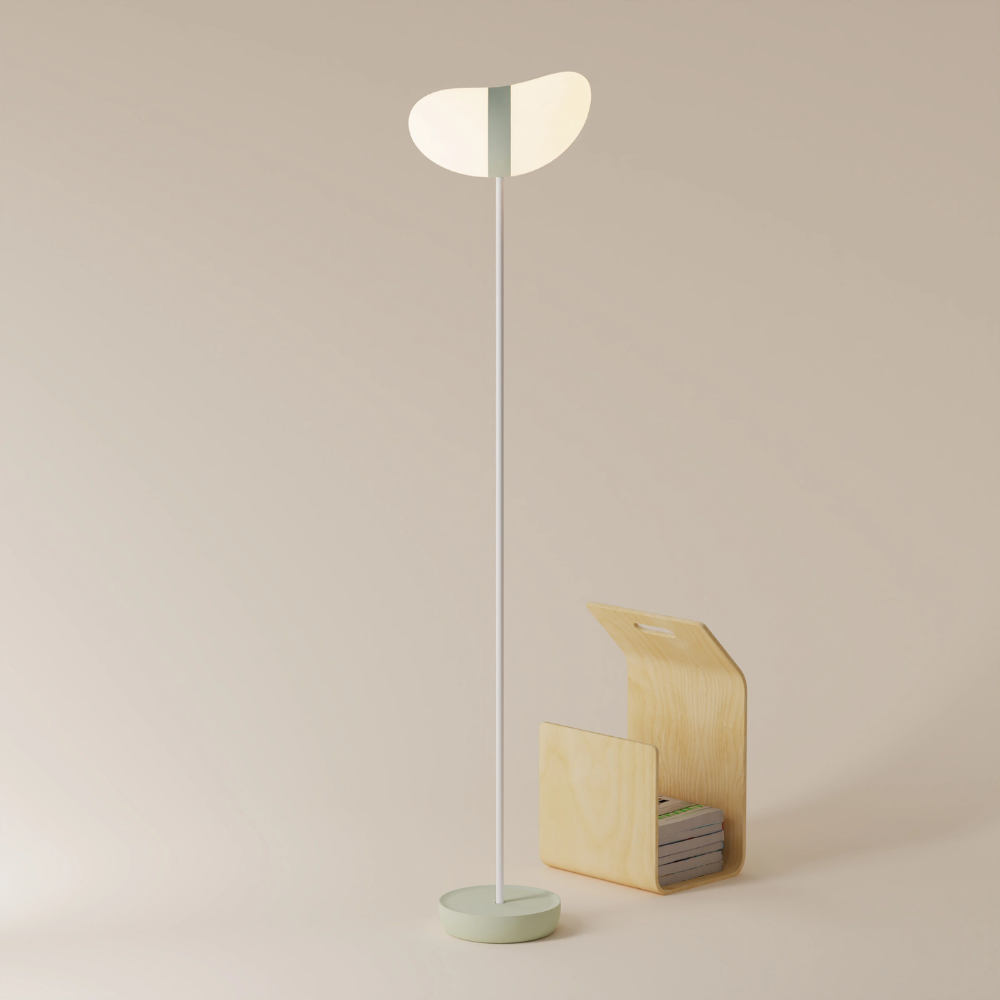 The meadow Baltra Floor Light from Gantri with the white rod option.