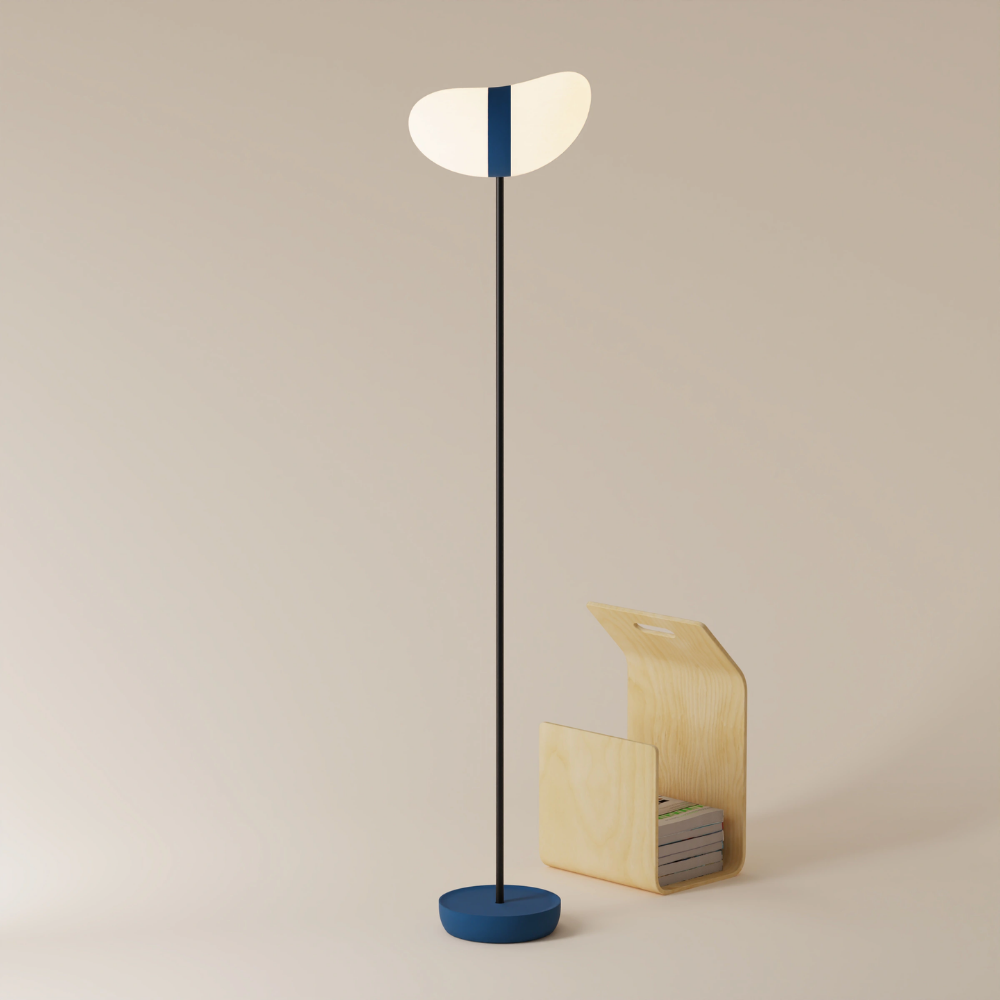 The midnight Baltra Floor Light from Gantri with the black rod option.
