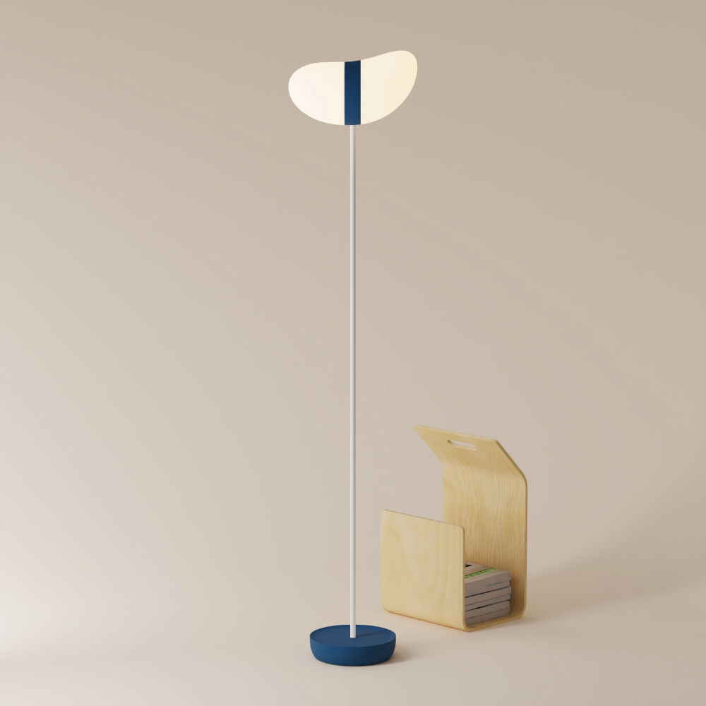 The midnight Baltra Floor Light from Gantri with the white rod option.