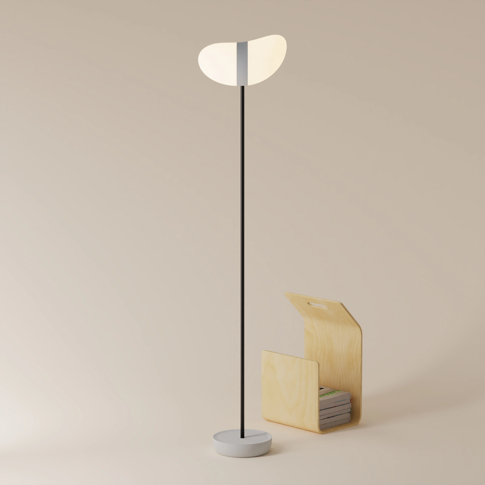 The mist Baltra Floor Light from Gantri with the black rod option.