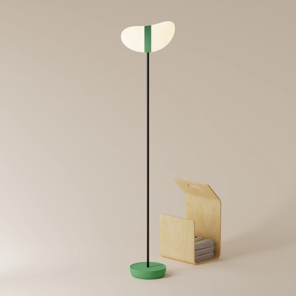 The sage Baltra Floor Light from Gantri with the black rod option.