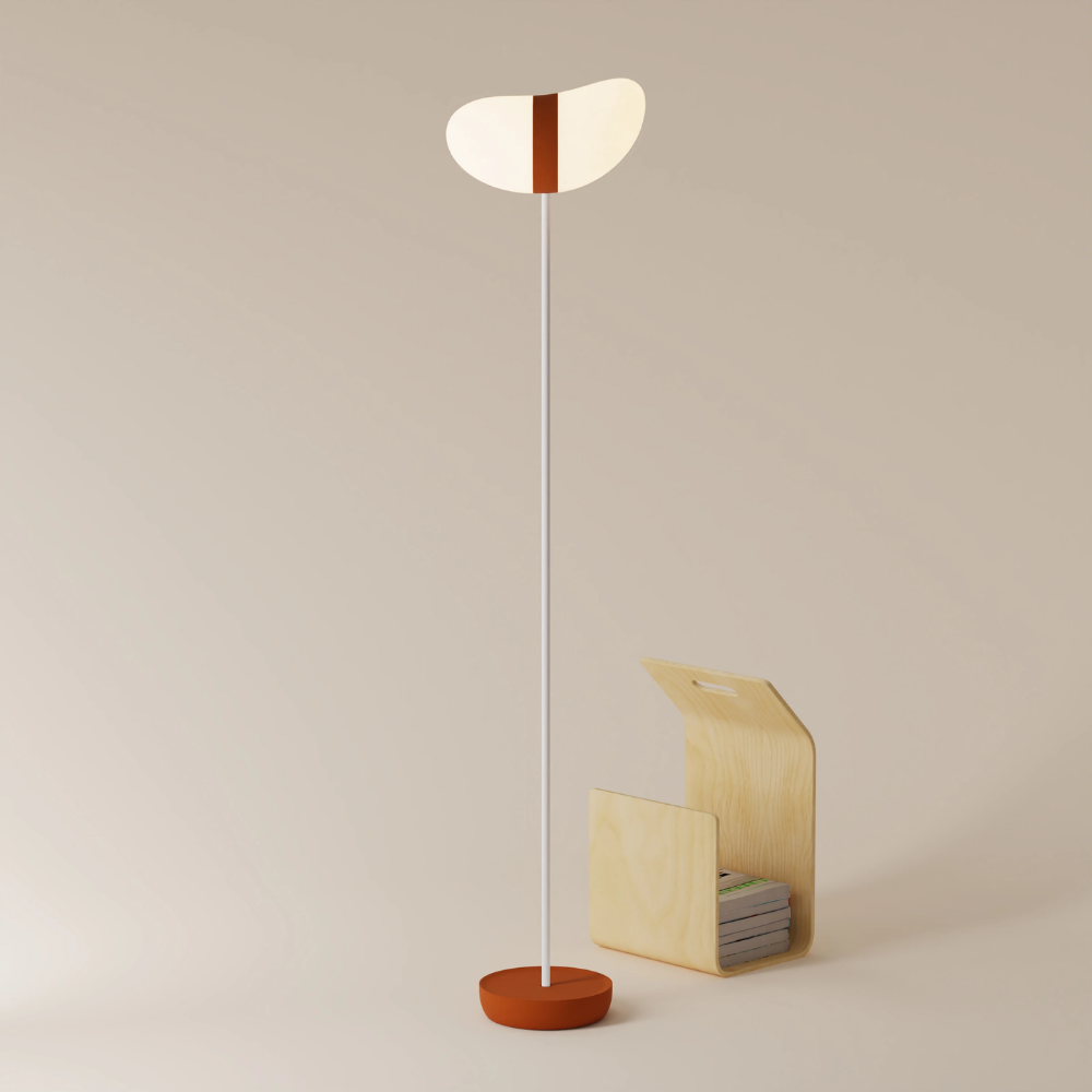 The sedona Baltra Floor Light from Gantri with the white rod option.