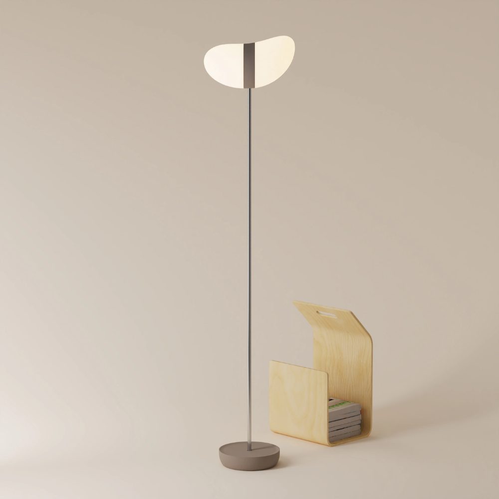 The smoke Baltra Floor Light from Gantri with the chrome rod option.