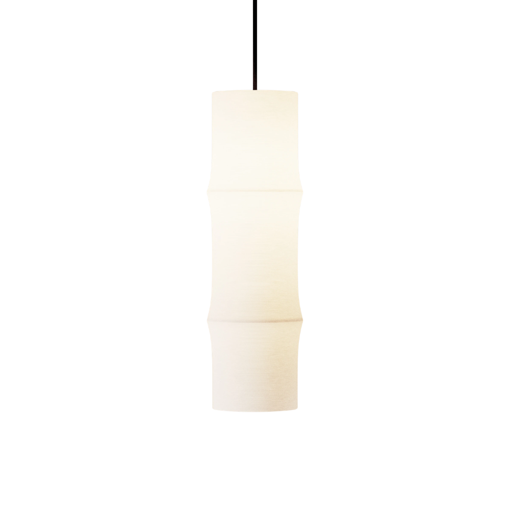The Bamboo Medium Pendant Light from Gantri with the black cord on a white background.