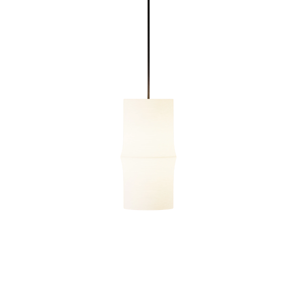 The Bamboo Small Pendant Light from Gantri with the black cord on a white background.