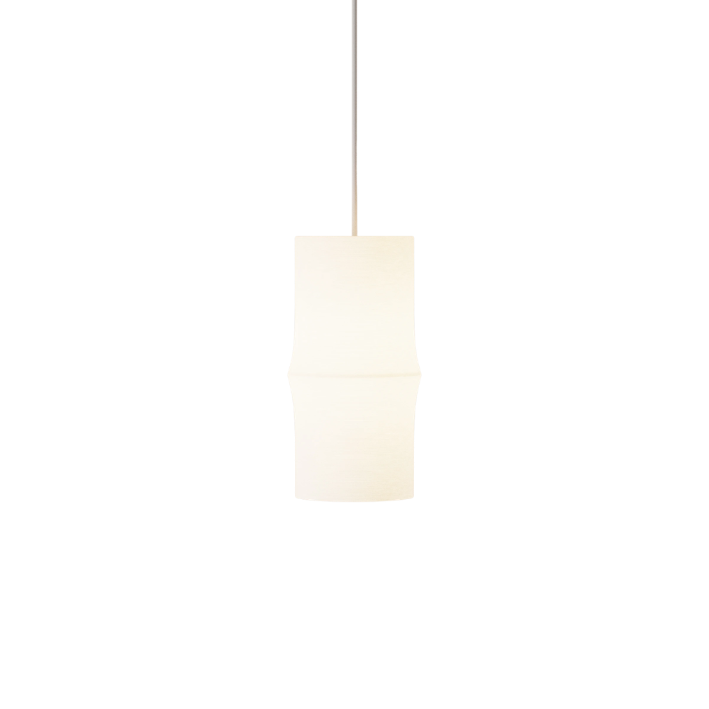 The Bamboo Small Pendant Light from Gantri with the white cord on a white background.
