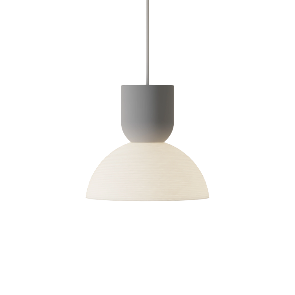 The fog Buia Pendant Light from Gantri with the white cord.