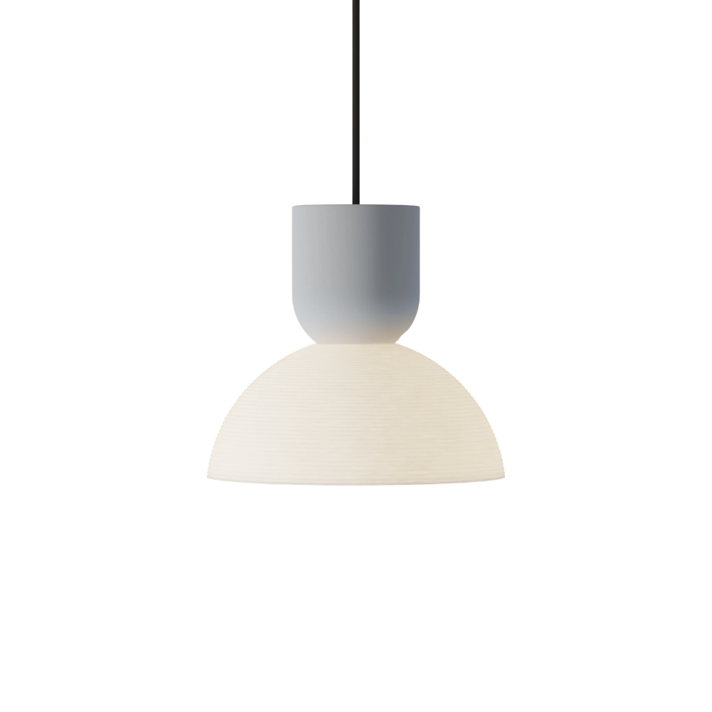 The mist Buia Pendant Light from Gantri with the black cord.