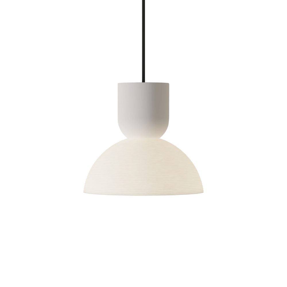 The snow Buia Pendant Light from Gantri with the black cord.