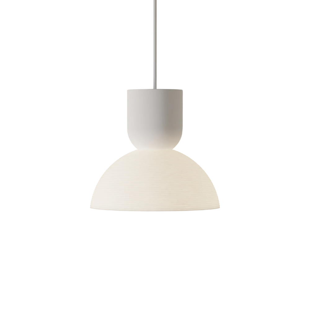 The snow Buia Pendant Light from Gantri with the white cord.