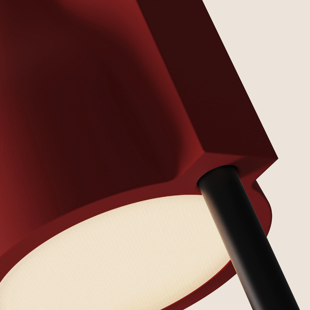 The canyon Carve Floor Light from Gantri with the black rod option close up.