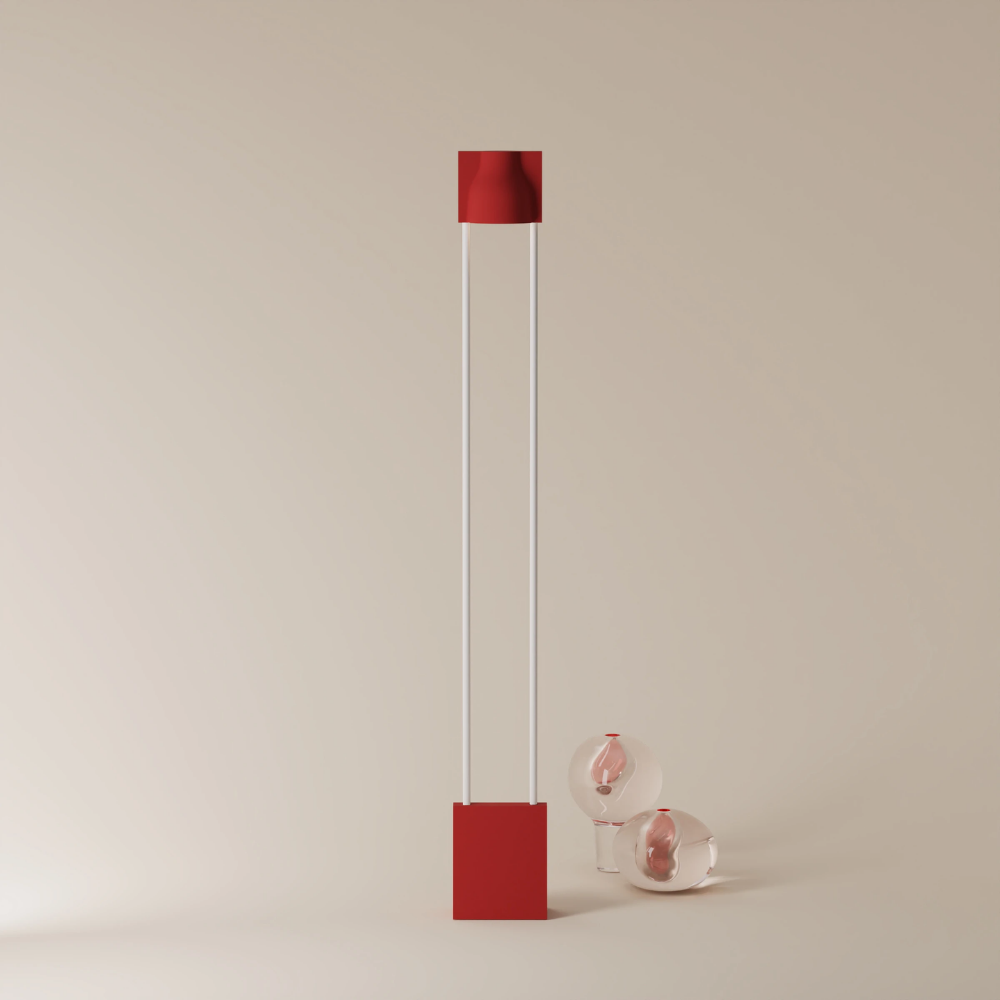 The canyon Carve Floor Light from Gantri with the white rod option.