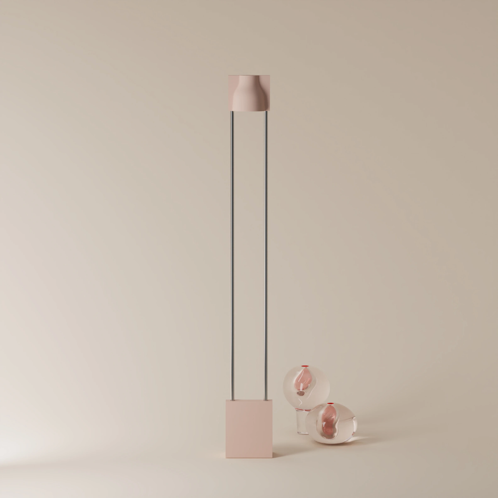The coral Carve Floor Light from Gantri with the chrome rod option.