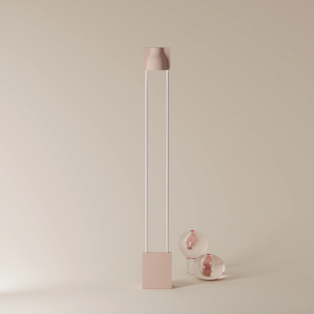 The coral Carve Floor Light from Gantri with the white rod option.