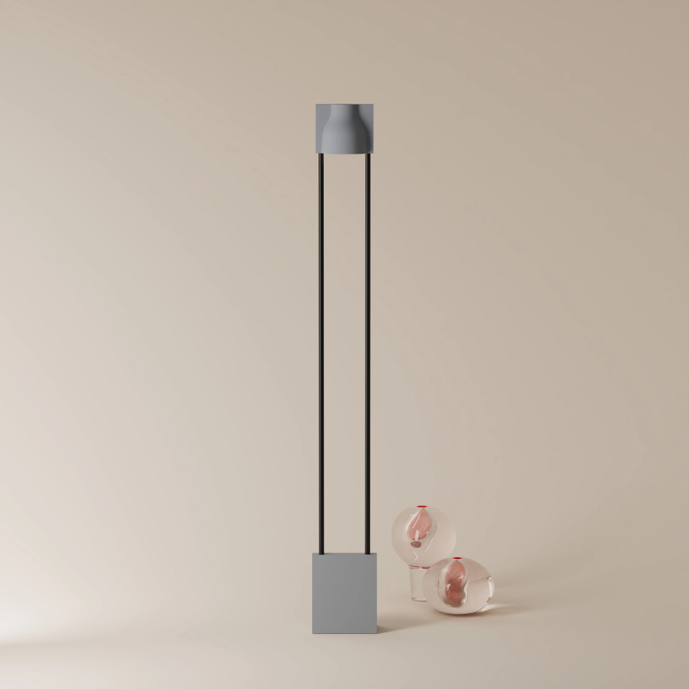 The fog Carve Floor Light from Gantri with the black rod option.