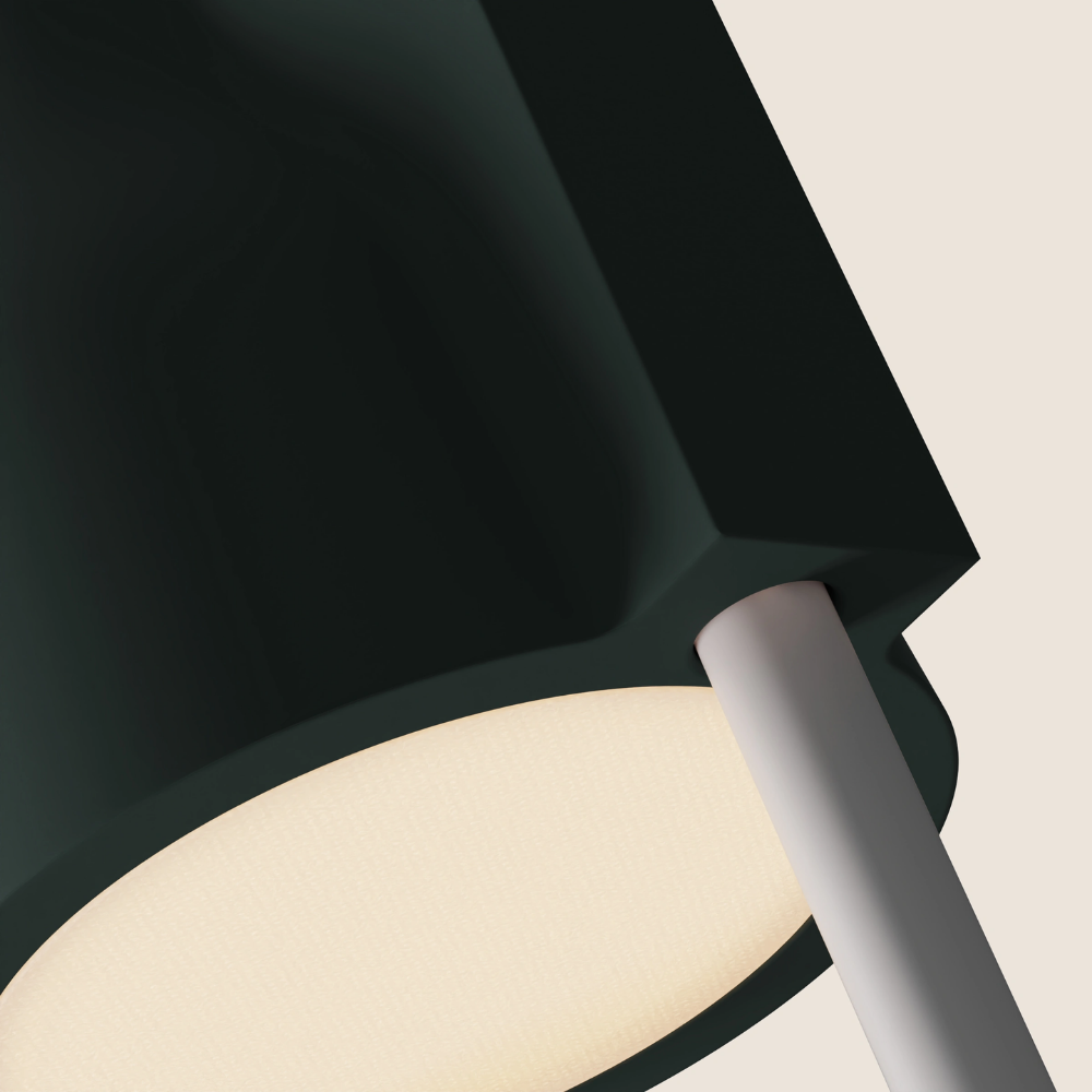 The forest Carve Floor Light from Gantri with the white rod option close up.